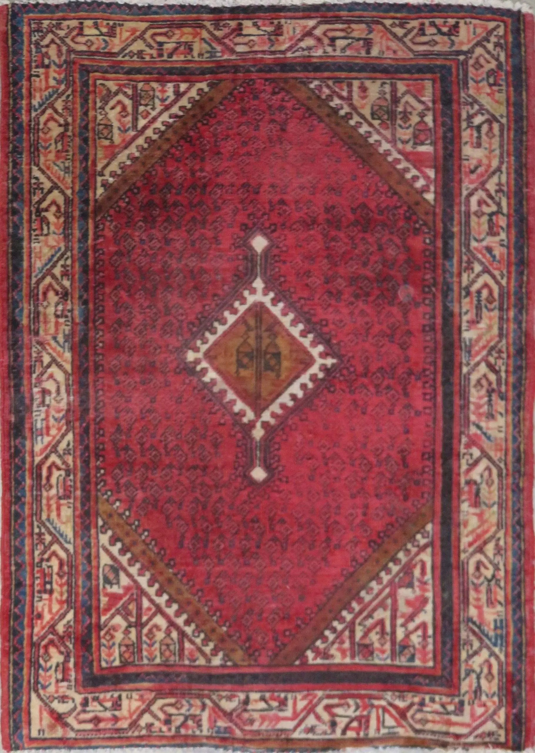 One Of The Kind Hand-Knotted Persian Wool Rug _ Luxurious Vintage Design, 4'7" x 3'3", Artisan Crafted